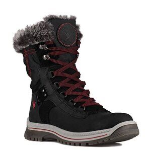 Santana Canada Mio Leather Snow Boot Low Calf Faux Fur Black Red Size 6